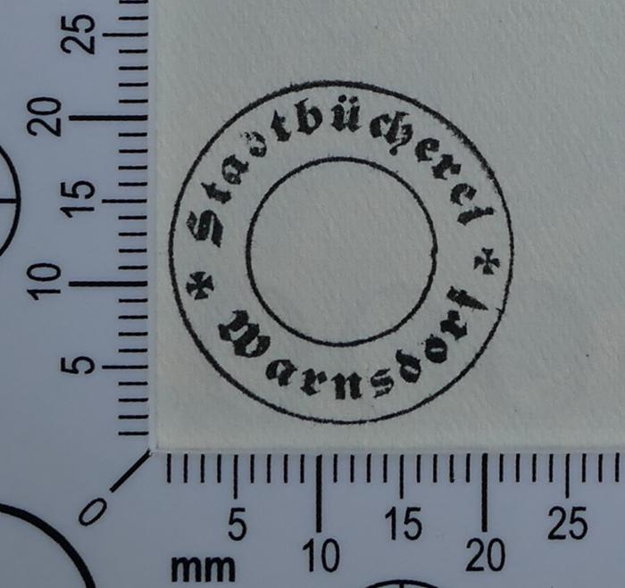 - (Städtische Bücherei Warnsdorf), Stempel: Exlibris; 'Stadtbücherei Warnsdorf'.  (Prototyp)