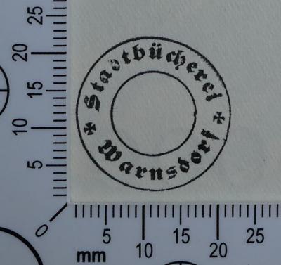 - (Städtische Bücherei Warnsdorf), Stempel: Exlibris; 'Stadtbücherei Warnsdorf'.  (Prototyp)