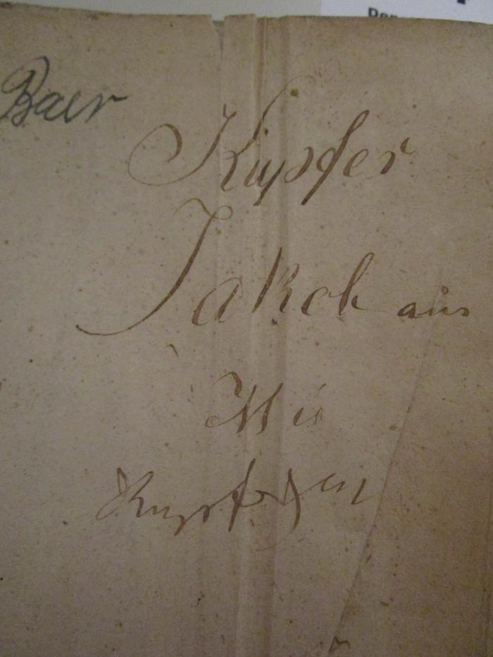  .טור: יורה דעה
[Abteilung: Wissen vermittleln] (1845);- (Kupfer, Jakob), Von Hand: Autogramm, Name, Ortsangabe; 'Kupfer Jakob aus [...]'. 