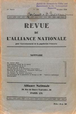 Zs 2069 : 219 : Revue de l`Alliance nationale pour l'accroissement de la population française. (1930)