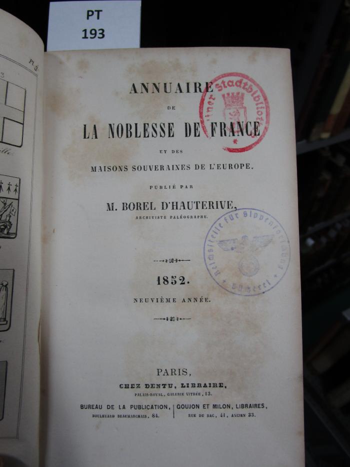  Annuaire de la noblesse de France et des maisons souveraines de l'Europe ; neuvième année (1852)
