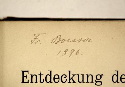 - (Boesser[?], Friedrich[?]), Von Hand: Name, Datum; 'Fr. Boesser[?] 1896.'. 