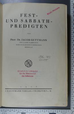 296.45 GUTT : Fest- und Sabbathpredigten  (1926)