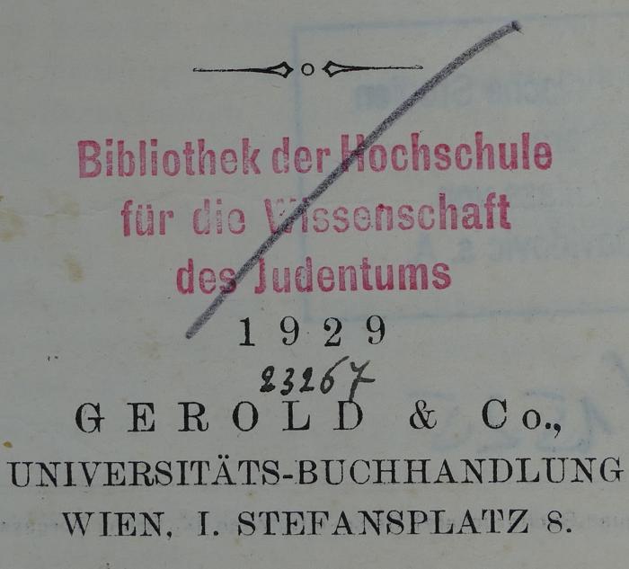- (Hochschule für die Wissenschaft des Judentums), Von Hand: Inventar-/ Zugangsnummer; '23267'. 