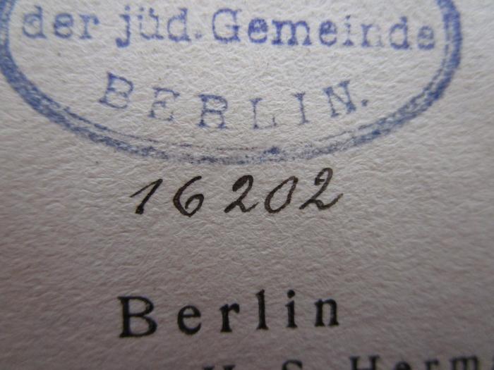 - (Jüdische Gemeinde zu Berlin), Von Hand: Signatur; '16202'. 
