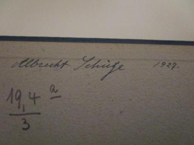 - (Schütze, Albrecht), Von Hand: Autogramm, Name, Datum; 'Albrecht Schütze 1927.'. ;19,4 a / 3 : Reichs- und Landesstaatsrecht I (1924)