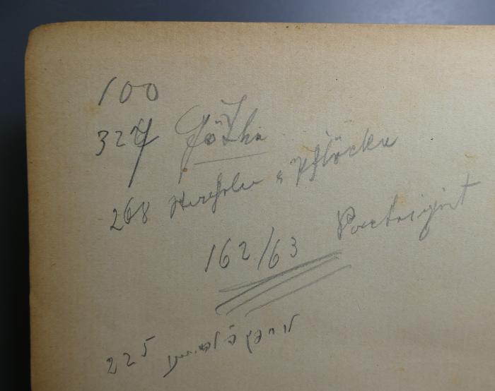 -, Von Hand: Notiz; '[Notitzen zum Inhalt und Seitenangaben]'