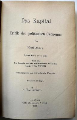 Wi 48 Mar 4/1 : 3,1 : Das Kapital. Kritik der politischen Ökonomie, Bd. 3, Teil 1: Der Gesamtprozeß der kapitalistischen Produktion, Kapitel I bis XXVIII. (1922)
