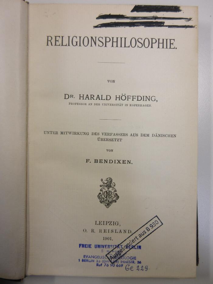 Ge 229 (ausgesondert) : Religionsphilosophie (1901)