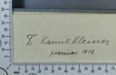 - (Kleiner, Kamil), Von Hand: Exlibris, Name; 'Dr. Kamil Kleiner
prosinec 1919.'. 