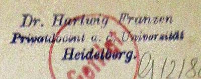 - (Josefine-und-Eduard-von-Portheim-Stiftung für Wissenschaft und Kunst ;Bibliothek der von Portheim-Stiftung Heidelberg Mineralogisches-Institut), Stempel: Name; 'Dr. Hartwig Franzen Privatdozent a. d. Universität Heidelberg.'. 