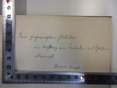 - (Winkler, Robert;Wobbermin, Georg), Von Hand: Widmung, Name; 'Dem hochverehrten Jubilar im Auftrag von Freunden und Schülern überreicht Robert Winkler'. 