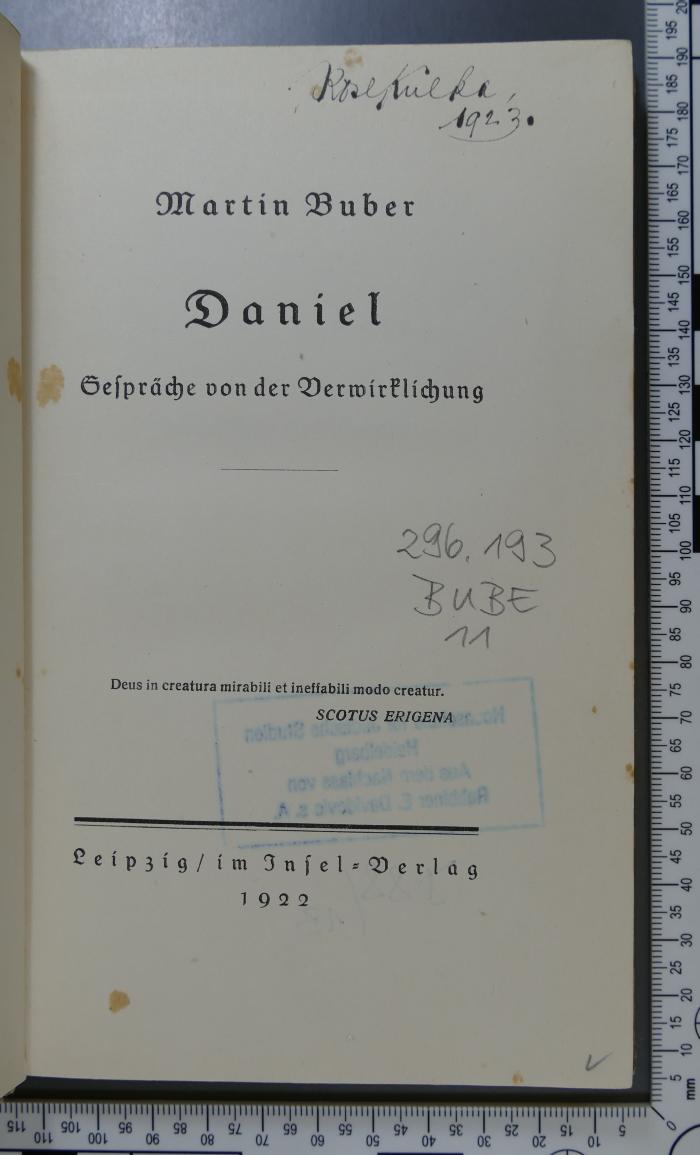 296.193 BUBE 11 : Daniel. Gespräche von der Verwirklichung (1922)