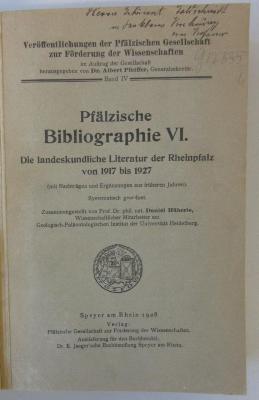 47A1112,6 : Die landeskundliche Literatur der Rheinpfalz von 1917 bis 1927 (1928)