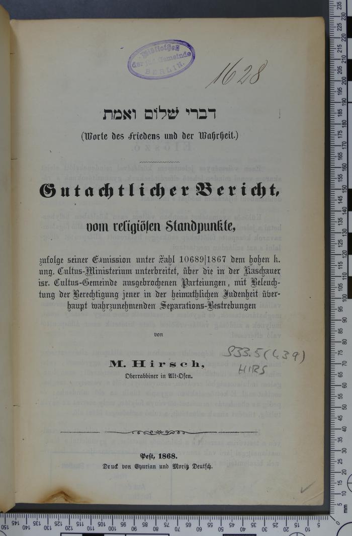 933.5 (439) HIRS : Gutachtlicher Bericht vom religiösen Standpunkte  (1868)