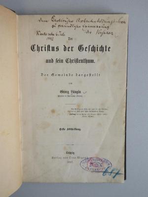 42A1963,1 : Der Christus der Geschichte und sein Christentum : der Gemeinde dargestellt. - 1. (1897)