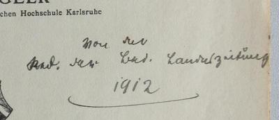 - (Arbeiter-Bildungs-Verein Karlsruhe), Von Hand: Notiz; 'Von der Red. der Bad. Landeszeitung 1912'. 