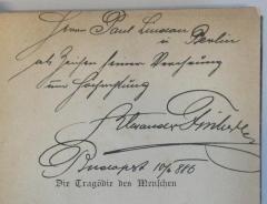 - (Lindau, Paul), Von Hand: Widmung; 'Herrn Paul Lindau in Berlin als Zeichen seiner Verehrung und Hochachtung Alexander Finkes [?], Budapest 10/6 880'. 