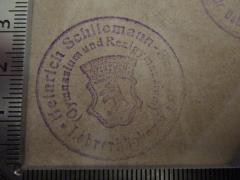 - (Heinrich-Schliemann-Schule (Berlin)), Stempel: Wappen, Berufsangabe/Titel/Branche, Name; 'Heinrich Schliemann-Schule
(Gymnasium und Realgymnasium)
Lehrerbücherei'.  (Prototyp)