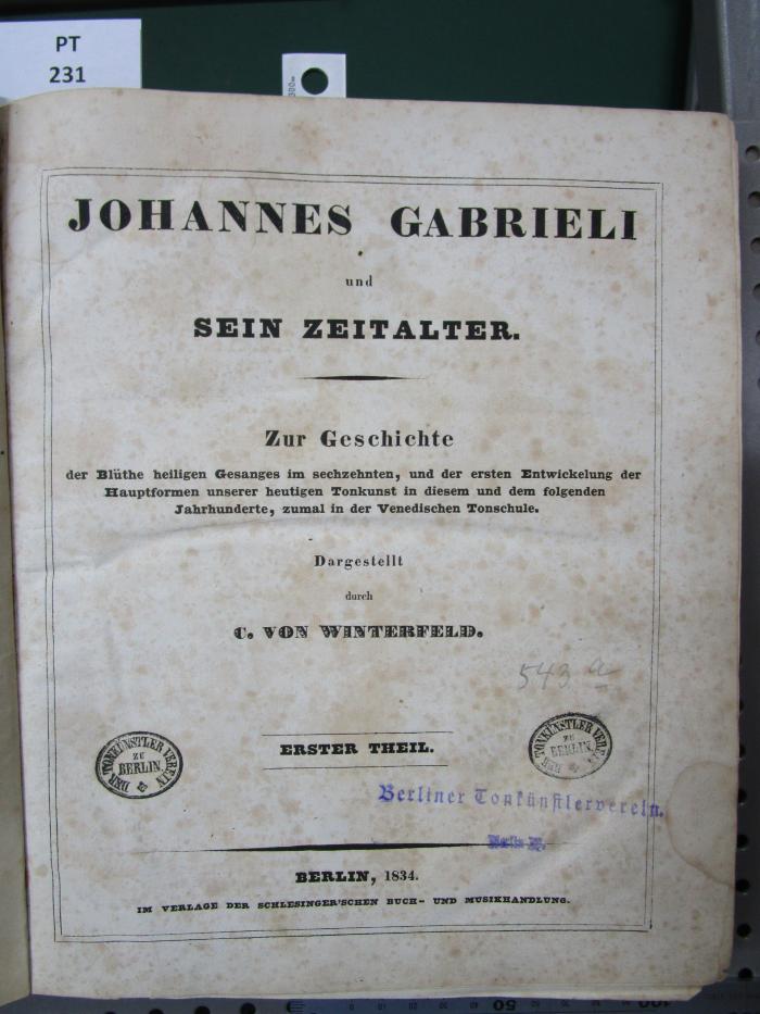  Johannes Gabrieli und sein Zeitalter (1834)