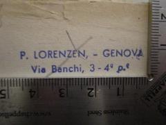 - (Lorenzen, P.), Stempel: Name, Ortsangabe; 'P. Lorenzen - Genova
Via Banchi, 3 - 4° p.°'.  (Prototyp)