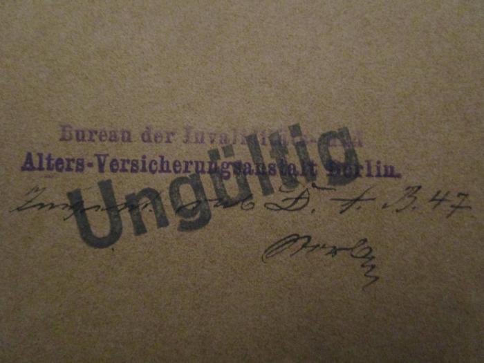  Amtliche Nachrichten des Reichs-Versicherungsamts : erster Jahrgang 1885 . Vom 6. Dezember 1884 bis 15. Dezember 1885 (1885);- (unbekannt), Von Hand: Notiz; 'Invent. [...] D.A.B 47. [...]'. 