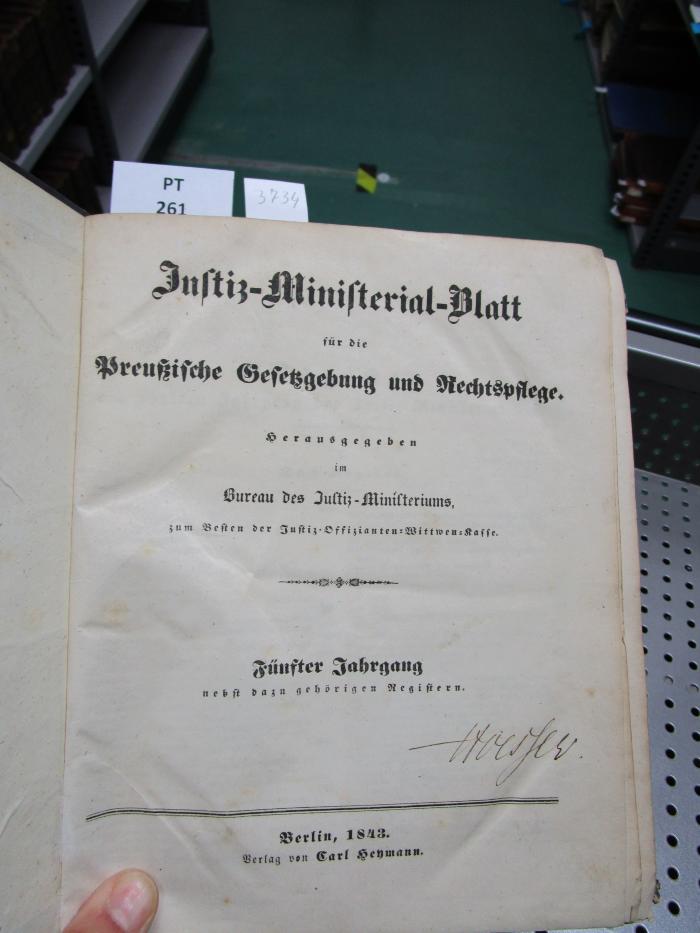  Justiz-Ministerial-Blatt für die Preußsche Gesetzgebung und Rechtspflege (1843)