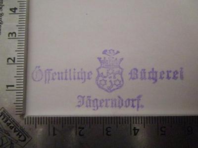  Immergrüne Laubgehölze : Erfahrungen in Malonya (1925);- (Öffentliche Bücherei Jägerndorf), Stempel: Name, Berufsangabe/Titel/Branche, Ortsangabe, Wappen; 'Öffentliche Bücherei Jägerndorf'.  (Prototyp)