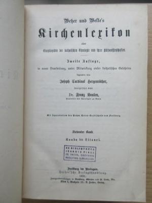 BB 1000 W544(2)-7 : Wetzer und Weltes Kirchenlexikon oder Encyklopädie der katholischen Theologie und ihrer Hülfswissenschaften. Kaaba bis Litanei. (1891)
