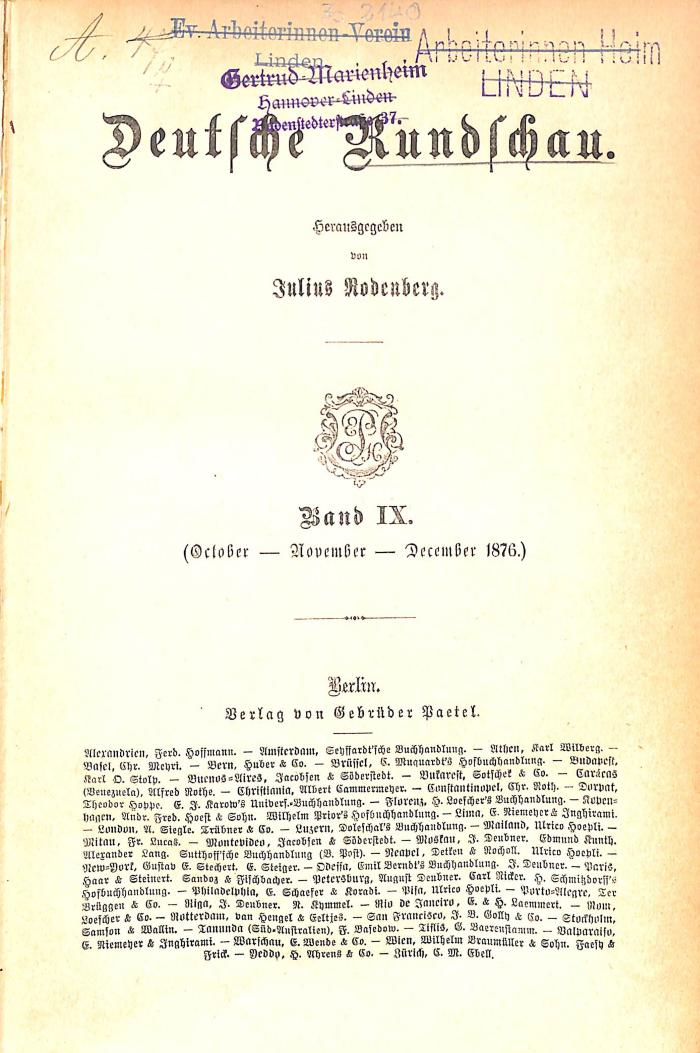 Allg 294/4 : Deutsche Rundschau, Bd. 9 (Oktober, November, Dezember 1876). (1876)