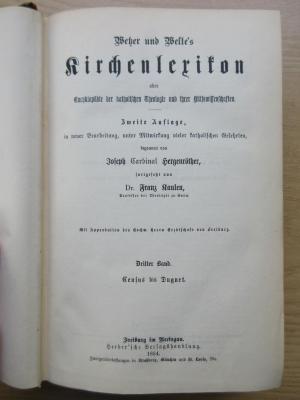 BB 1000 W544(2)-3 : Wetzer und Weltes Kirchenlexikon oder Encyklopädie der katholischen Theologie und ihrer Hülfswissenschaften. Census bis Duguet. (1884)