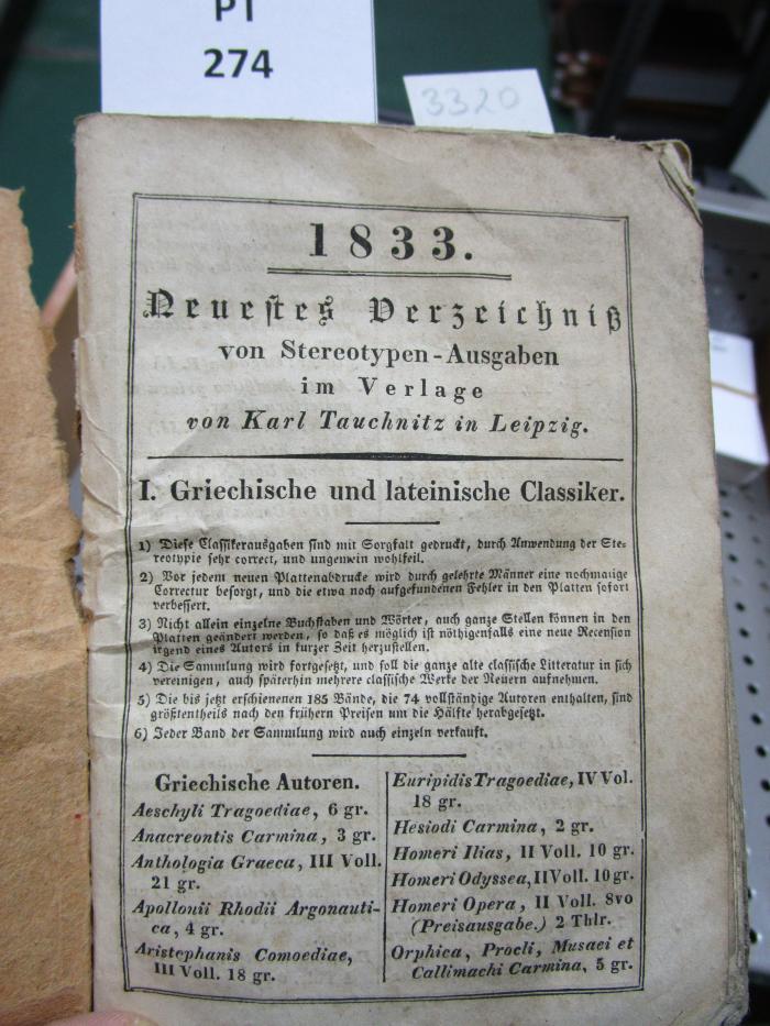 Deutsches Verzeichniß von Stereotypen-Ausgaben im Verlage von Karl Tauchnitz in Leipzig (1833)