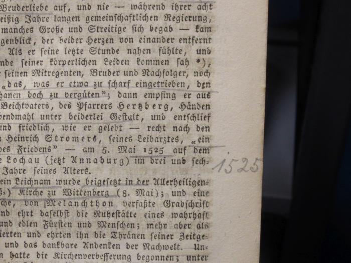 I 7570: Reformations Almanach für Luthers Verehrer auf das evangelische Jubeljahr 1817. (1817);- (unbekannt), Von Hand: Annotation; '1525'. 