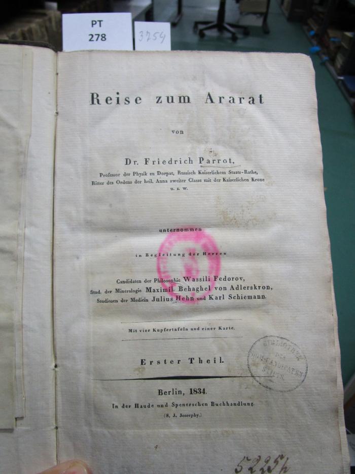  Reise zum Ararat : Von Friedrich Parrot.  (1834)