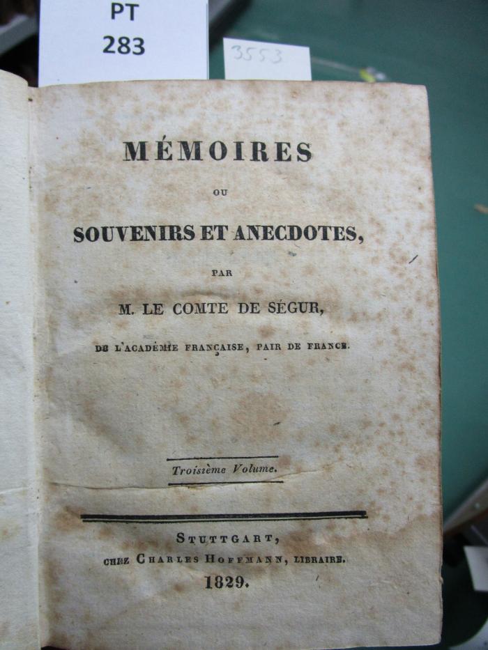  Mémoires ou souvenirs et anecdotes (1829)
