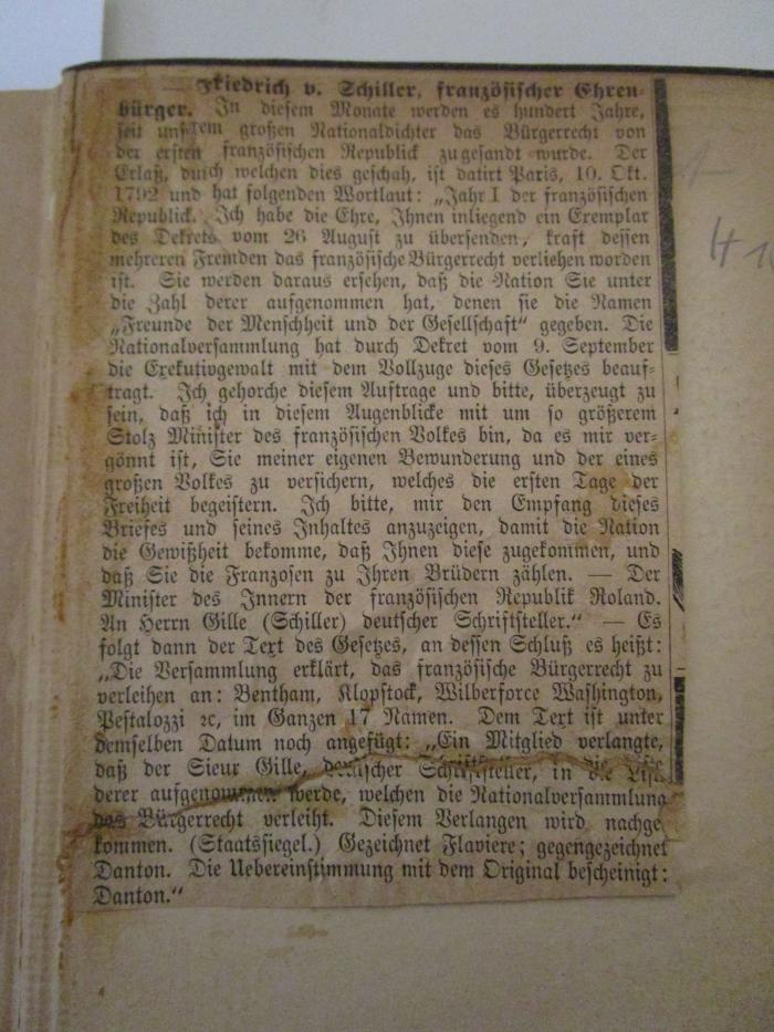  Lexikon der deutschen Nationallitteratur (1882);- (unbekannt), Papier: ; 'Friedrich v. Schiller, französischer Ehrenbürger. [...]'. 