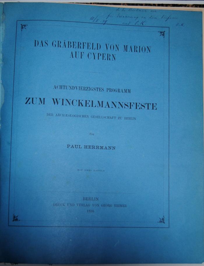 L 544 : Das Gräberfeld von Marion auf Cypern. (1888)