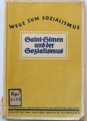 Kps 5453 : Saint-Simon und der Sozialismus. (1919)