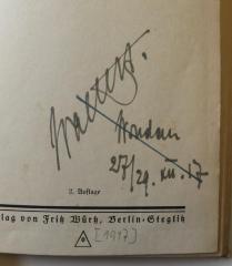 - (Walters[?], [?]), Von Hand: Name, Ortsangabe, Datum; 'Walters[?].  Wedau[?] 27./19. XII.[?] 17'. 