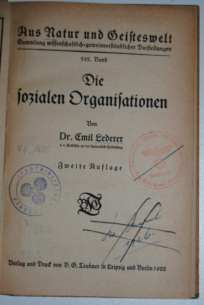 7/250 : Die sozialen Organisationen. (1922)