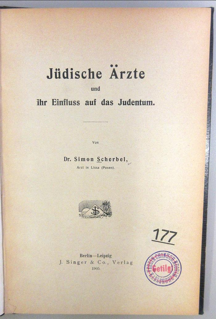 43A4914 : Jüdische Ärzte und ihr Einfluss auf das Judentum (1905)