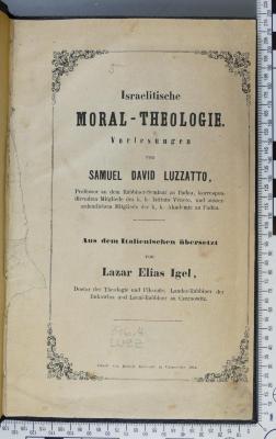 296.4 LUZZ : Israelitische Moral-Theologie (1864)