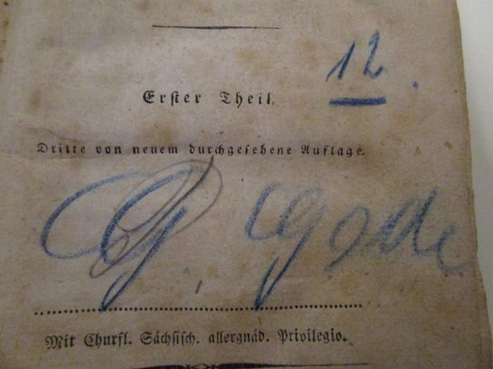  Gedichte von Friedrich Schiller (1807);- (Gode, G.), Von Hand: Autogramm, Name, Nummer; '12.
G. Gode'. 