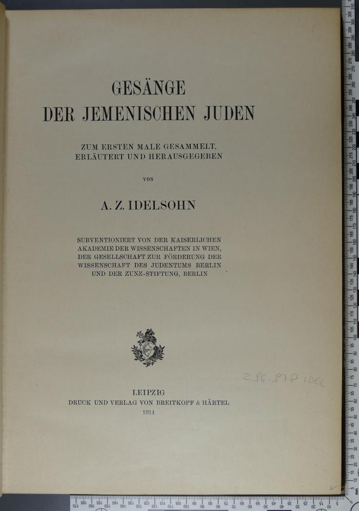 296.978 IDEL  : Gesänge der jemenischen Juden (1914)