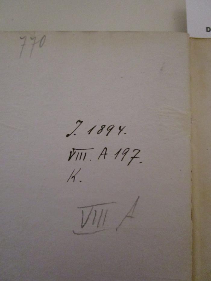 Josefina (1890);- (unbekannt), Von Hand: Signatur; 'VIII A'. ;- (unbekannt), Von Hand: Nummer; 'I. 1894. VIII. A 197. K.'. 