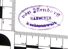 - (Ossendorff[?], W[...] von), Stempel: Name, Berufsangabe/Titel/Branche, Ortsangabe; 'von Ossendorff[?] / Hannover / Rechtsanwalt'. 