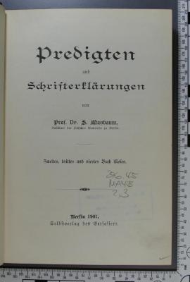 296.45 MAYB 2,3 : Predigten und Schrifterklärungen. Zweites, drittes und viertes Buch Moses (1907)