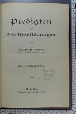 296.45 MAYB 2,4 : Predigten und Schrifterklärungen, Viertes und fünftes Buch Moses (1909)