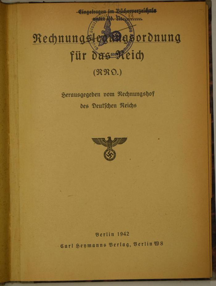 S 3014 : Rechnungslegungsordnung für das Reich. (1942)