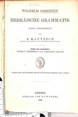L 3006 : Wilhelm Gesenius' Hebräische Grammatik. (1896)